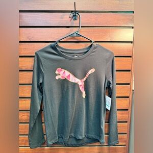 Puma Black Long Sleeve Tee with Pink Geometric Cat Logo